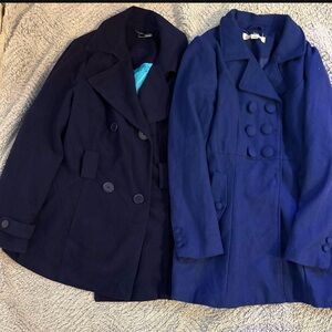 Elegant Women's Double-Breasted Pea Coats - Deep Blue and Royal Blue